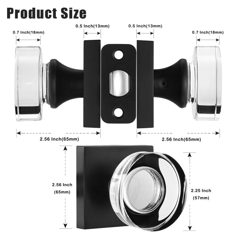 naubea Matte Black Door Knob Crystal Door Knobs Interior Passage Door Knobs for Closet, Passage Glass Door Handle for Hall - Image 5
